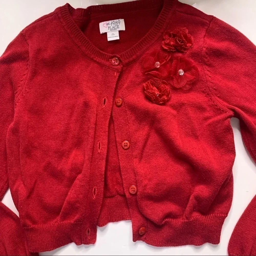 Children’s Place red Floral Appliqué girl Medium Holiday Cardigan sweater jacket